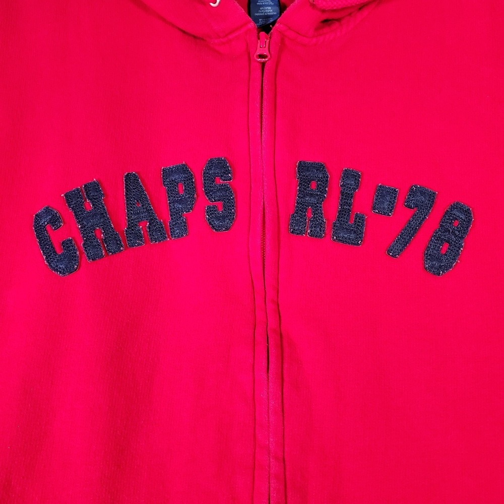 Y2K Chaps Ralph Lauren Hoodie Mens XL Red Stitched‎ Logo Full Zip Casual Preppy - Picture 3 of 9